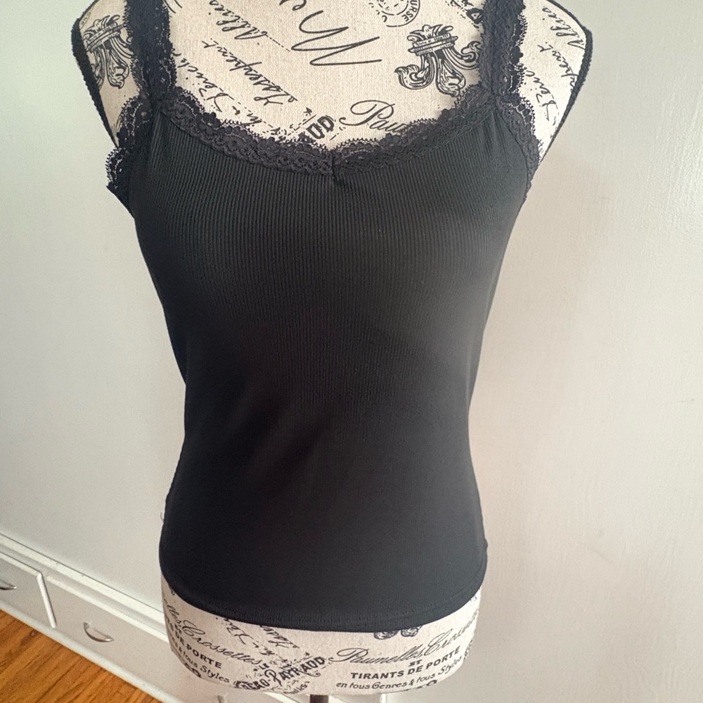 Black Top Sale!! Lace Trim Tank Top